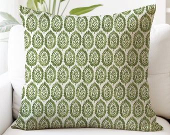 Green Block Print Pillow Cover - Green and White - 18x18, 20x20, 22x22, 24x24, 26x26 - Lynn Kale Designer Pillows - Cotton Linen