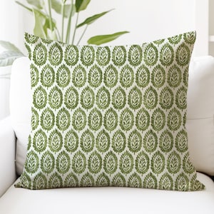 Green Block Print Pillow Cover - Green and White - 18x18, 20x20, 22x22, 24x24, 26x26 - Lynn Kale Designer Pillows - Cotton Linen