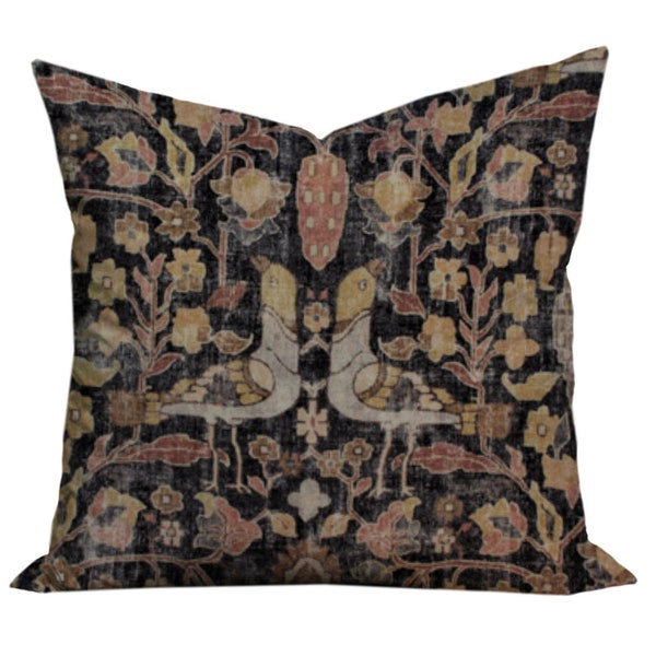 Locanda Turkish Print Pillow Cover - Distressed Black, Gold, Brown, Rust, Pink - 18x18, 20x20, 22x22, 24x24, 26x26 - Square, Lumbar, Custom