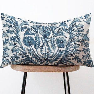 Sofia Azure Floral Lumbar Pillow Cover, Blue, White - 12x16, 12x18, 12x20, 14x20, 14x22, 14x28, 14x36, 15x30, 20x30, Designer, Accent, Throw