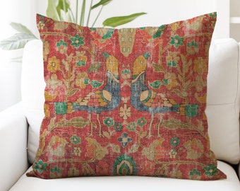 Turkish Print Pillow Cover - Designer Pillows - Jewel, Red, Blue, Turquoise, Gold - Kilim Print - 18x18, 20x20, 22x22, 24x24, 26x26