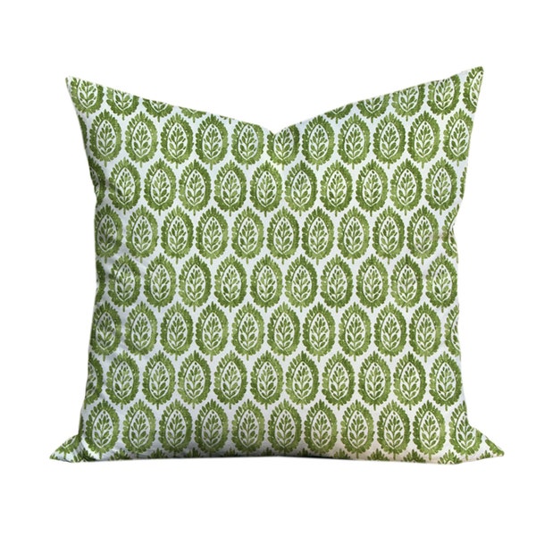 Green Block Print Pillow Cover - Green and White - 18x18, 20x20, 22x22, 24x24, 26x26 - Lynn Kale Designer Pillows - Cotton Linen