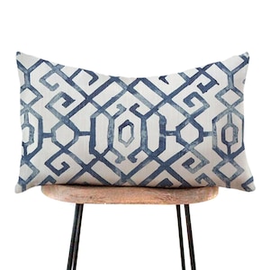 Blue and White Lattice Lumbar Pillow Cover - Geometric - Indigo, Navy, White - 12x16, 12x20, 14x20, 14x22, 14x36, 15x30