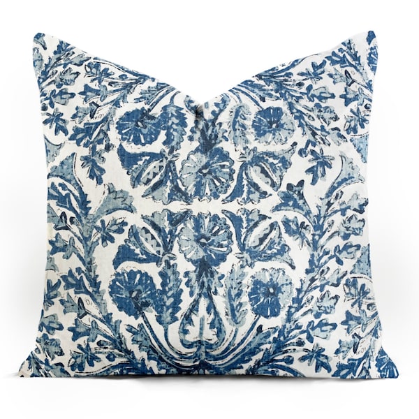 Blue and White Floral Pillow Cover - Sofia Azure - 18x18, 20x20, 22x22, 24x24, 26x26