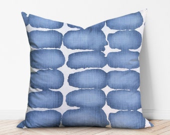 Blue and White Shibori Dot Pillow Cover - Blue Watercolor Pillow - Tie Dye Pillow Cover - 18x18, 20x20, 22x22, 24x24, 26x26