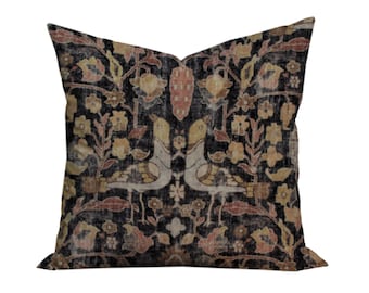Locanda Turkish Print Pillow Cover - Distressed Black, Gold, Brown, Rust, Pink - 18x18, 20x20, 22x22, 24x24, 26x26 - Square, Lumbar, Custom