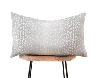 Gray Antelope Lumbar Pillow Cover - Animal Print - Grey White Pillow - Fawn, Deer Spots -  12x18, 12x20, 14x20, 14x22, 14x24, 14x36, 15x30