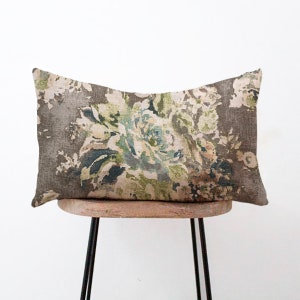 Grey and Blue Floral Print Lumbar Pillow Cover - Charcoal Gray, Taupe, Blue, Chartreuse, Green - 12x16, 12x20, 14x20, 14x22, 14x36, 15x30