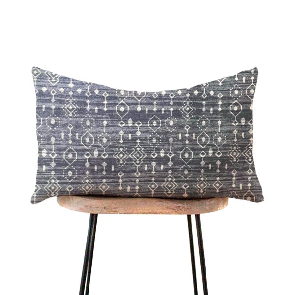 Taos Blue Lumbar Pillow Cover - Distressed Print - Boho, Tribal, Southwest, Farmhouse - 12x18, 12x20, 14x20, 14x22, 14x28, 14x36, 15x30