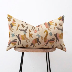 Otomi Animals Lumbar Pillow Cover - Blue, Pink, Brown, Yellow - Animal Print - 12x16, 12x18, 12x20, 14x20, 14x22, 14x28, 14x36, 15x30, 20x30