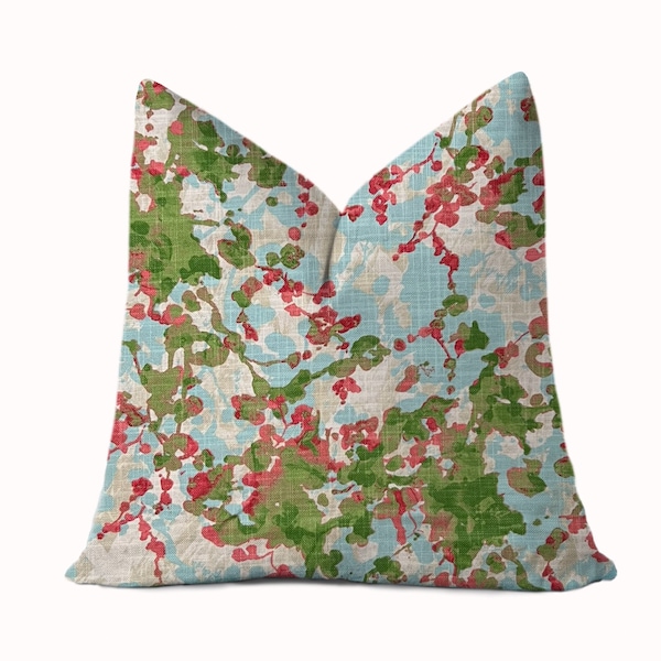 Abstract Floral Pillow Cover - Pink, Green Aqua - Boho, Cottage, Spring Print - Designer Pillows - 18x18, 20x20, 22x22, 24x24, 26x26