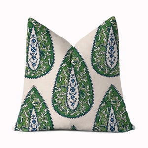 Green and Blue Bindi Pillow Cover - Large Paisley Throw Pillow Cover - 18x18, 20x20, 22x22, 24x24, 26x26