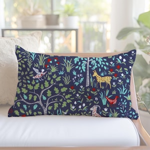 Folkworld Lumbar Pillow Cover - Navy Blue, Teal, Red, Yellow - Designer Print - 12x18, 12x20, 14x20, 14x22, 14x24, 16x24, 14x28, 15x30
