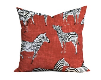 Red Zebra Print Throw Pillow Cover - Animal Print Pillow - Red and Black - African Print - 18x18, 20x20, 22x22, 24x24, 26x26