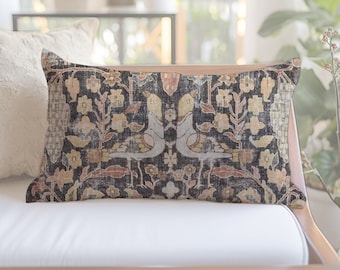 Distressed Turkish Print Lumbar Pillow Cover, Black, Pink, Rust, Gold, 12x16, 12x18, 12x20, 14x20, 14x22, 14x24, 14x28, 14x36, 15x30, 16x24