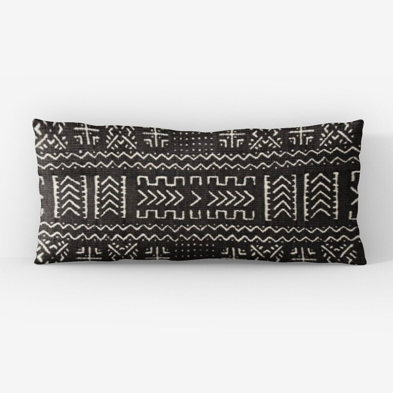 Tribal Mudcloth Lumbar Pillow Cover Charcoal Dark Gray / Etsy