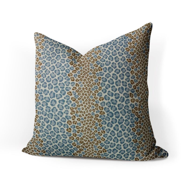 Modern Leopard Print Pillow Cover Blue Brown Beige Etsy