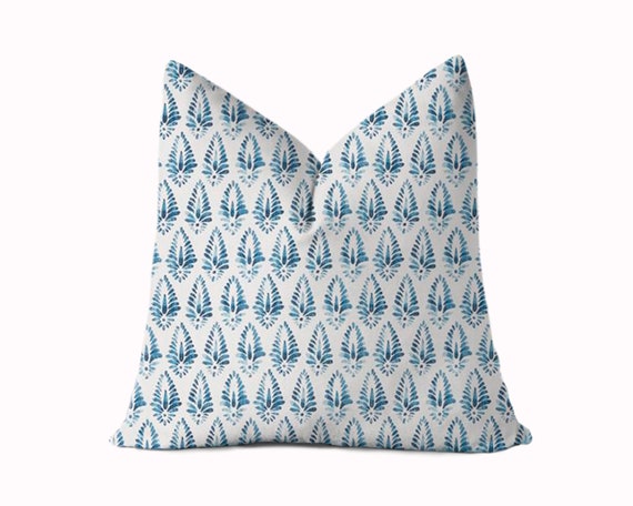 Blue and White Block Print Pillow Cover - Blue and White Pillow - Agave Azure - 18x18, 20x20, 22x22, 24x24, 26x26