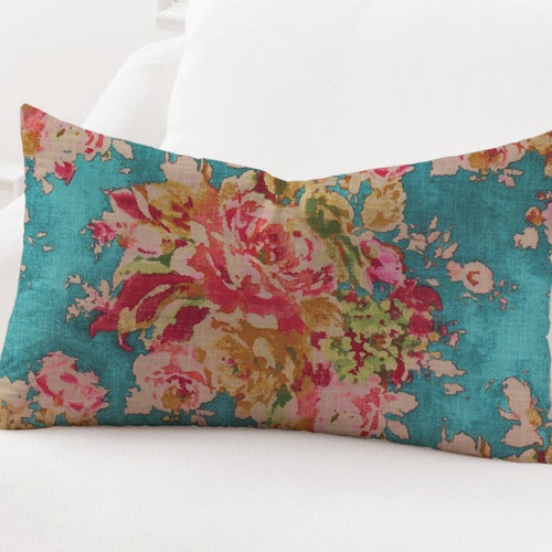 Blue and White Floral Lumbar Pillow Cover Sofia Azure Etsy