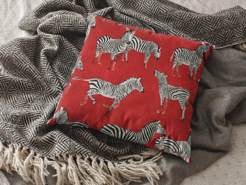 Red Zebra Print Throw Pillow Cover Animal Print Pillow Red Etsy