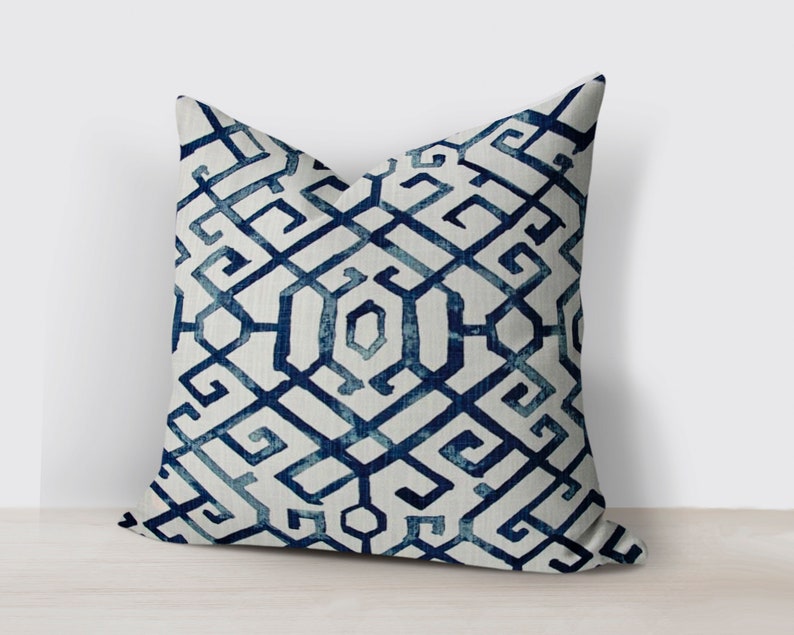 Geometric Blue and White Pillow Cover Abstract Pillow Etsy