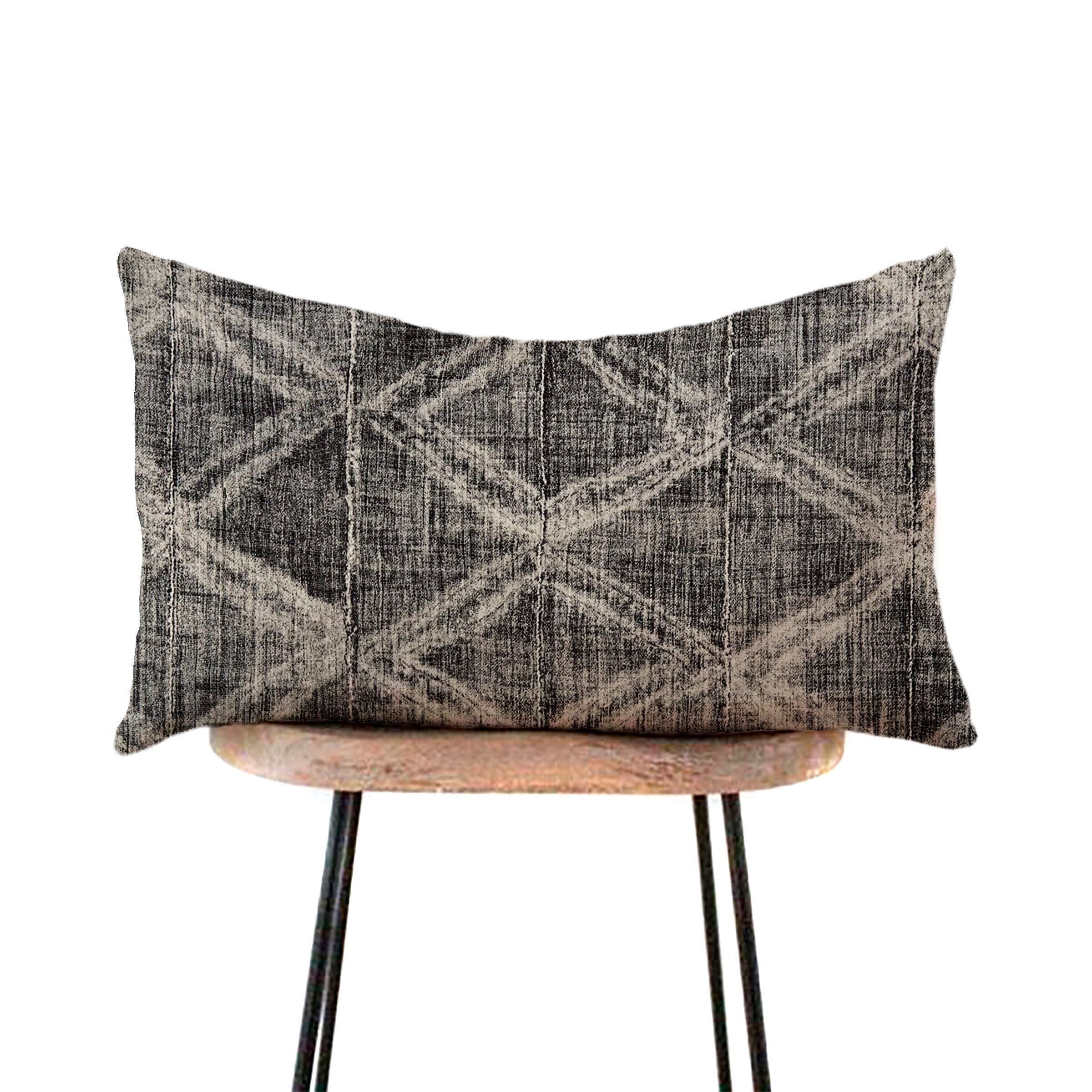 Dakari Gray Lumbar Pillow Cover Distressed Gray Boho Tribal