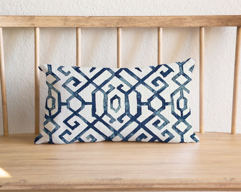 Blue and White Lattice Lumbar Pillow Cover Geometric Etsy