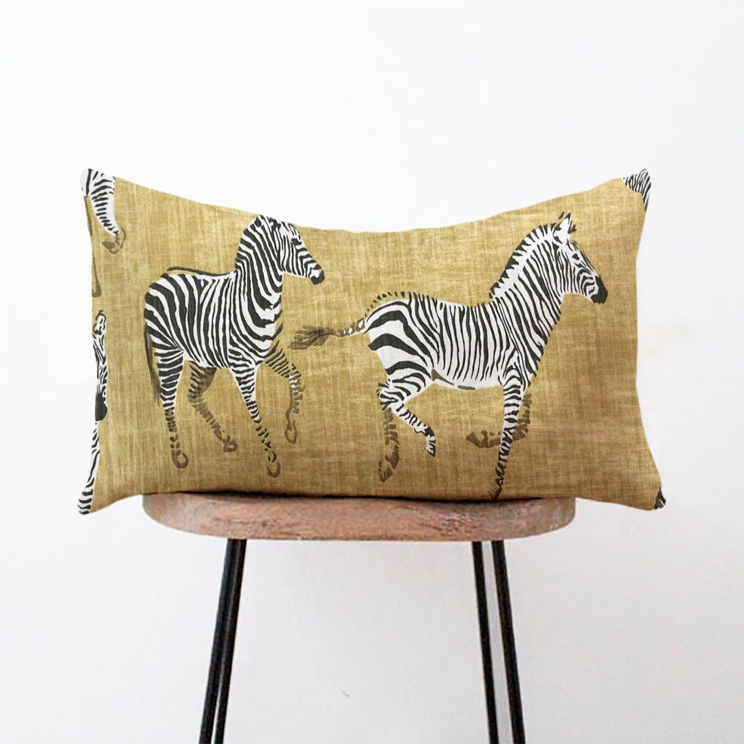 Zebra Lumbar Pillow Cover Animal Print Mustard Brown Etsy