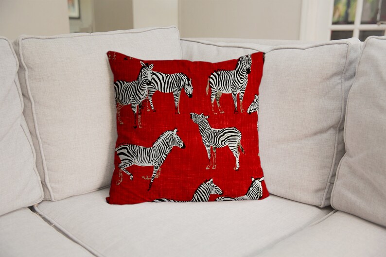 Red Zebra Print Throw Pillow Cover Animal Print Pillow Red Etsy