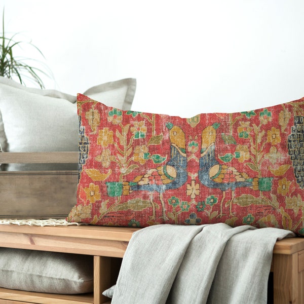 Turkish Lumbar Pillow Cover - Designer Pillows - Jewel, Red, Blue, Gold - Kilim Print - 12x18, 12x20, 14x20, 14x22, 14x28, 14x36, 20x36