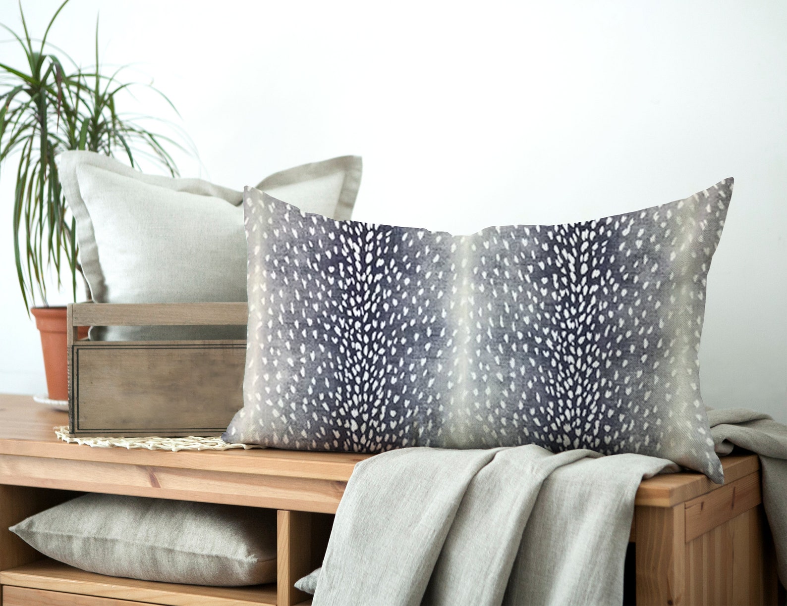 Navy Blue Antelope Lumbar Pillow Cover Animal Print Blue Etsy