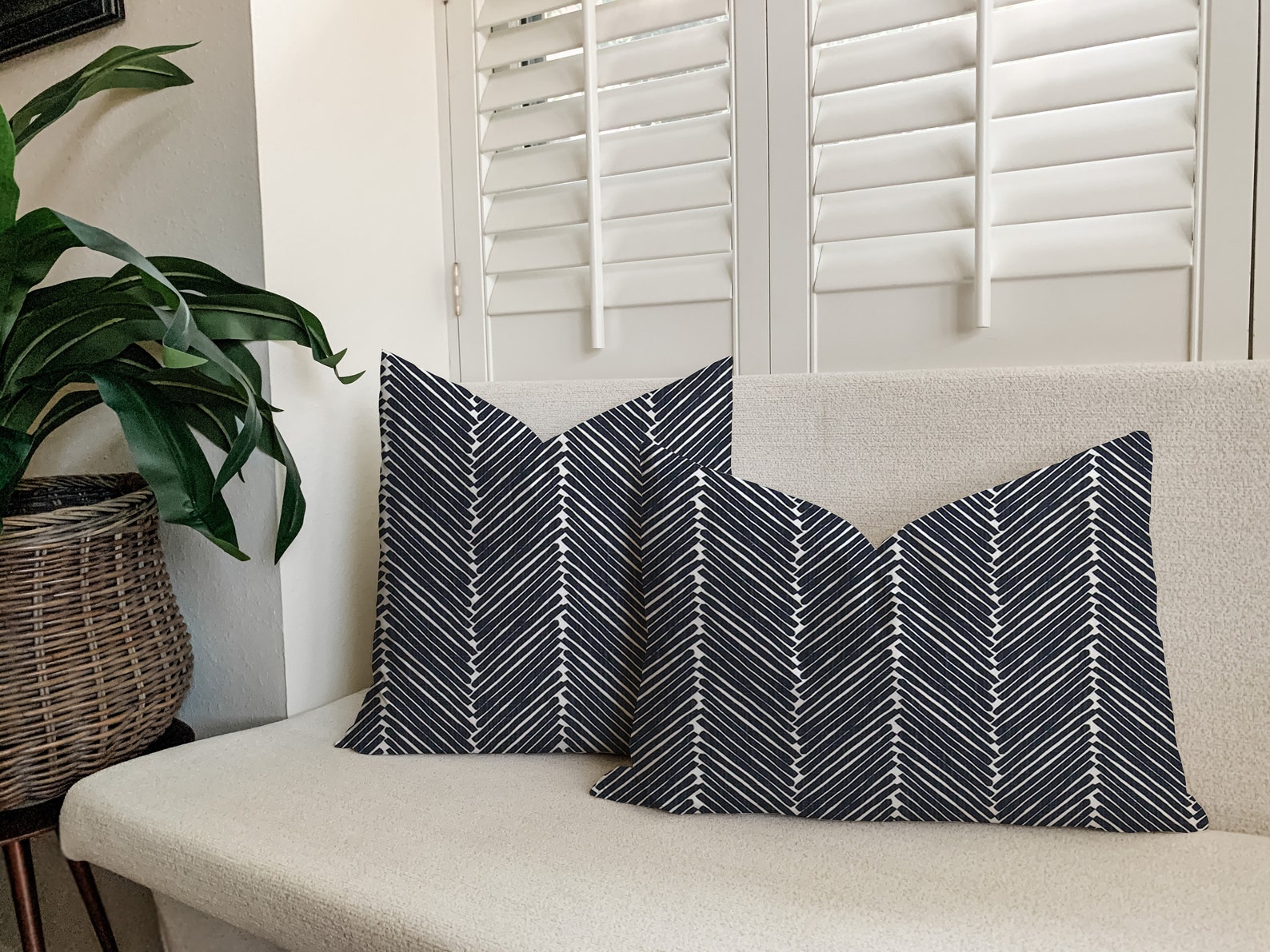 Navy Blue and White Lumbar Pillow Large Geometric Etsy