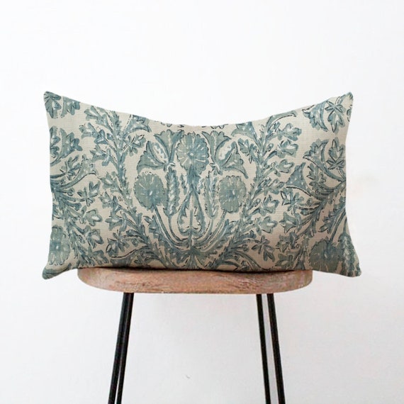 Green and Blue Floral Lumbar Pillow Cover Sofia Verde Blue Green
