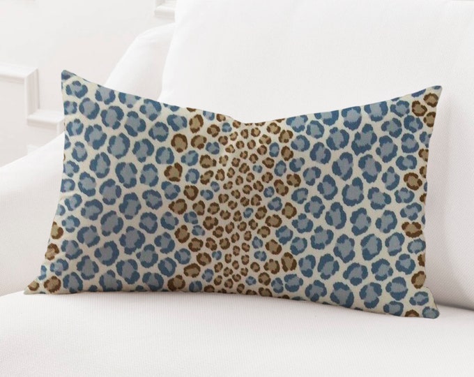 Modern Leopard Print Lumbar Pillow Cover Blue Brown Beige Etsy