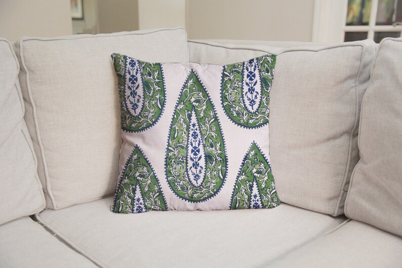 Green and Blue Bindi Pillow Cover Large Paisley Throw Pillow Etsy