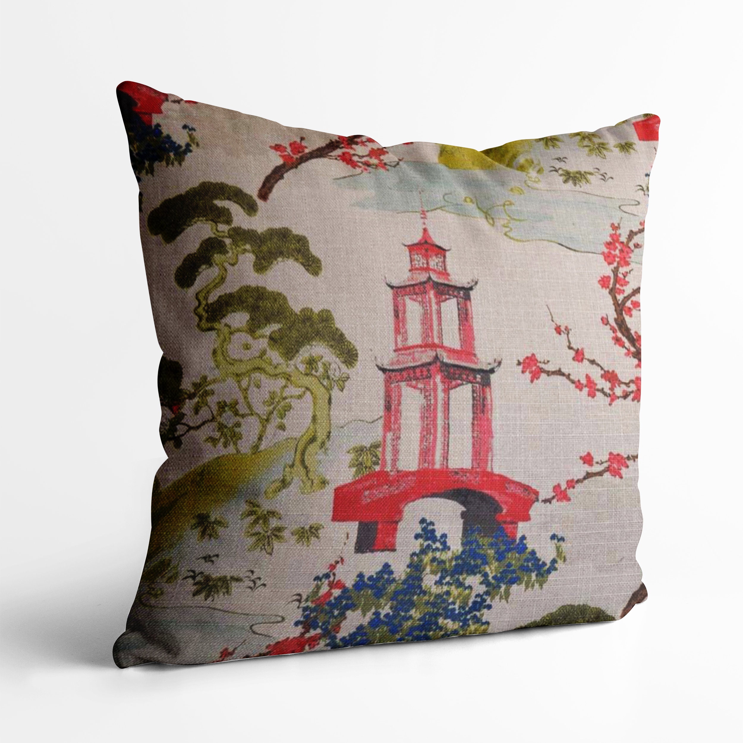 Chinoiserie Pagoda Throw Pillow Cover Asian Pillow Red Etsy