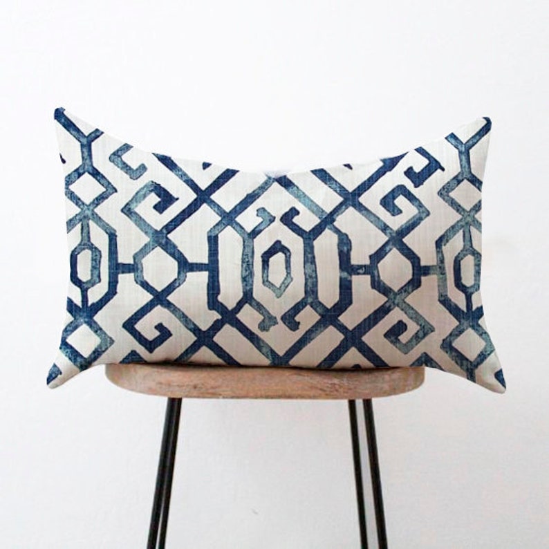 Blue and White Lattice Lumbar Pillow Cover Geometric Etsy