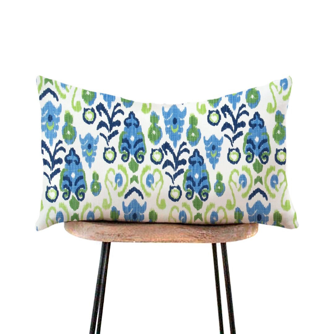 Blue and Green Ikat Pillow Covers Decorative Lumbar Designer Etsy