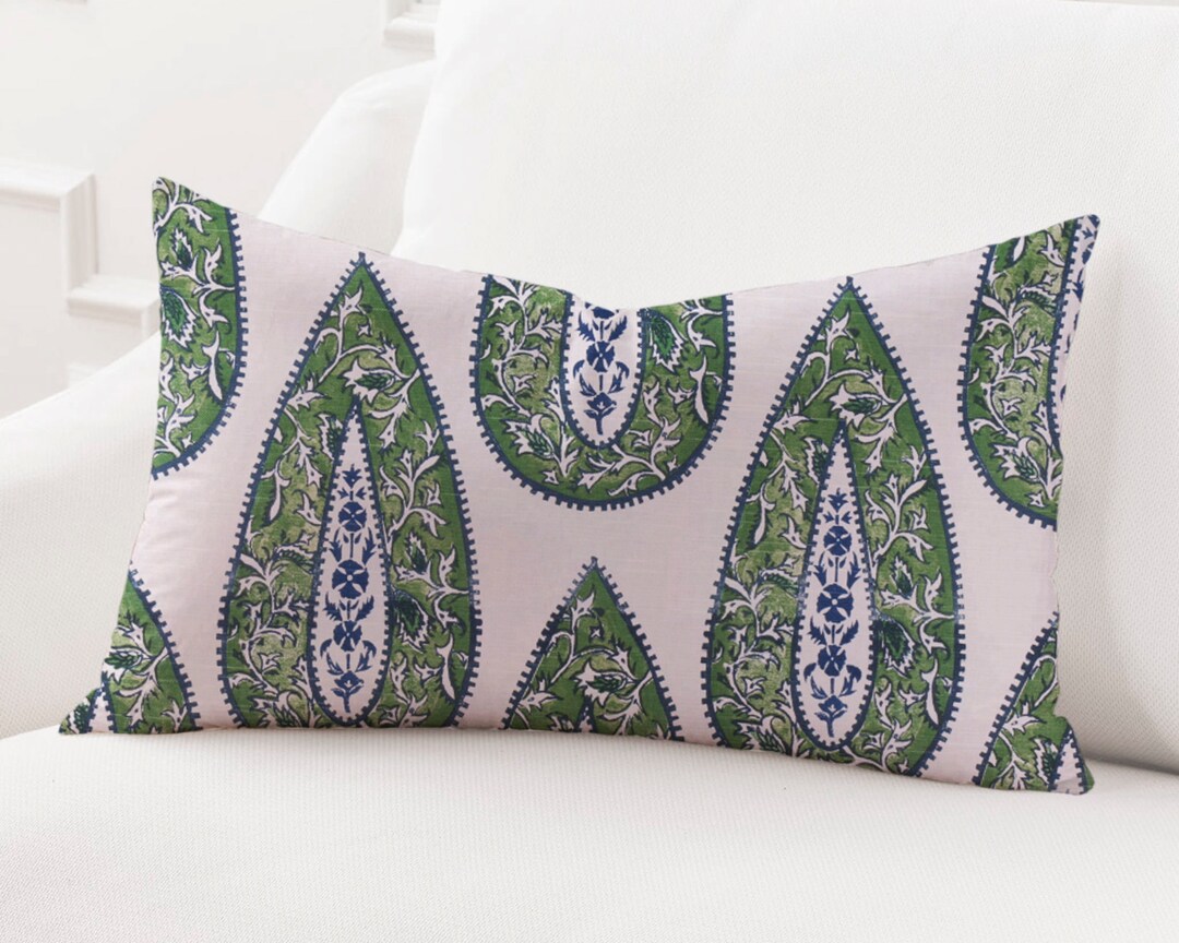 Green and Blue Bindi Lumbar Pillow Cover Large Paisley Throw Etsy