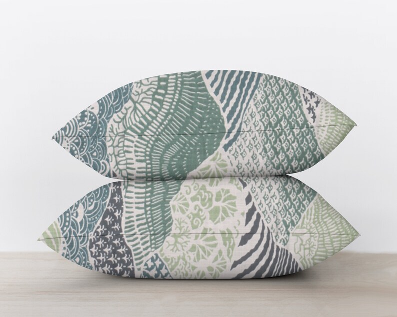 Blue Birds 24x24 Green Blue Chinoiserie Pillow Cover 20x20 Teal 26x26 Abstract Mountains Windsor Pillow 22x22 18x18