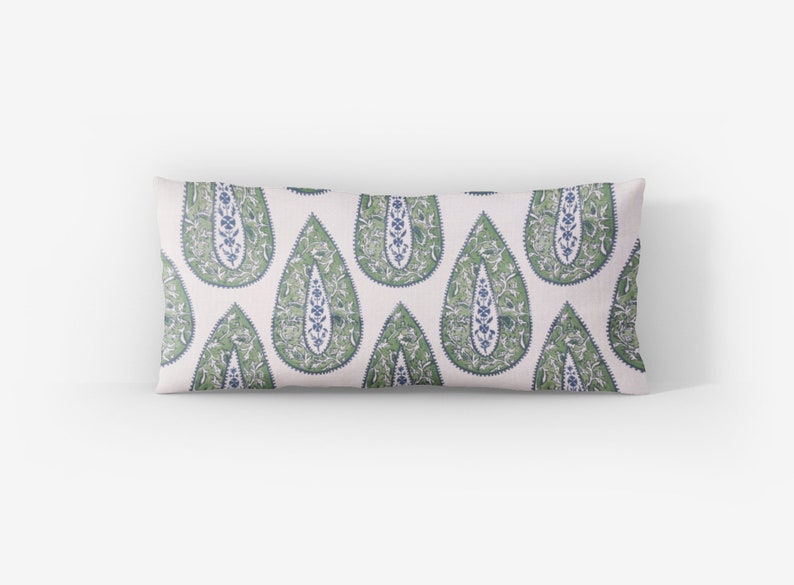 Green and Blue Bindi Lumbar Pillow Cover Large Paisley Throw Etsy