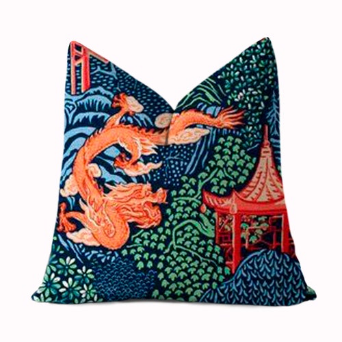 Chinoiserie Lumbar Pillow Cover Asian Toile Black Red Etsy