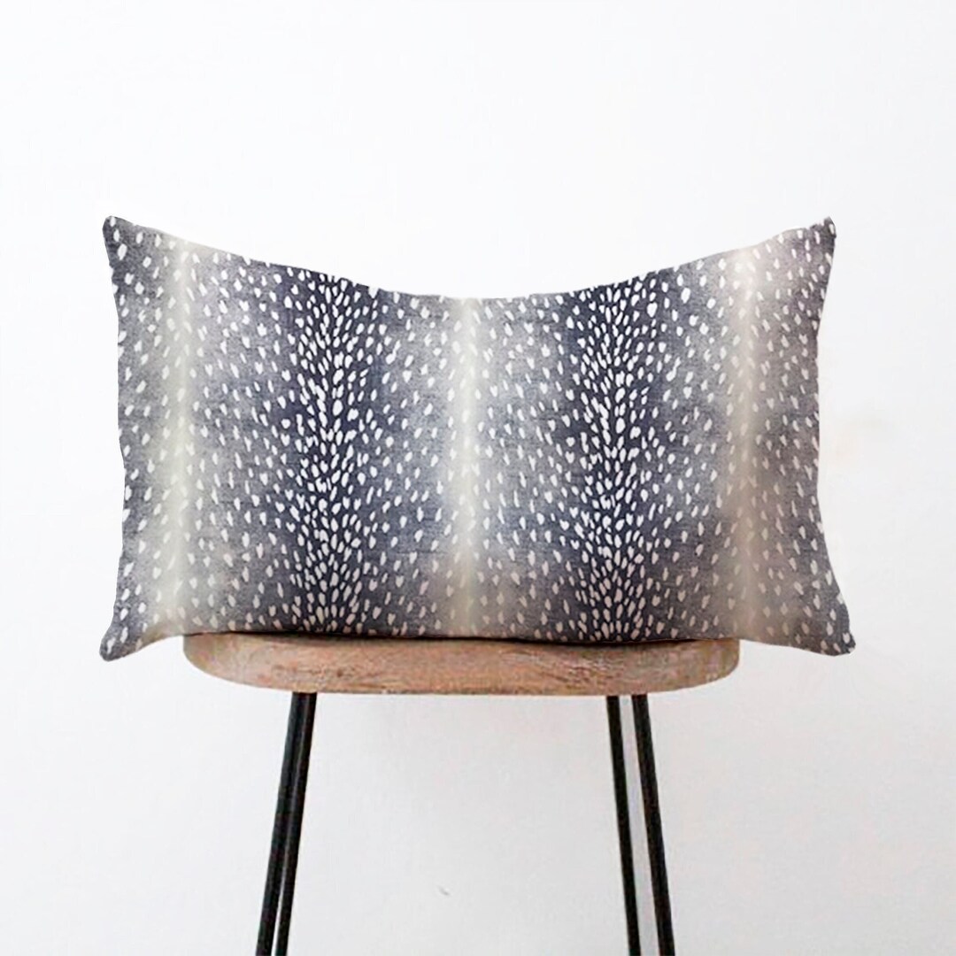 Navy Blue Antelope Lumbar Pillow Cover Animal Print Blue and White