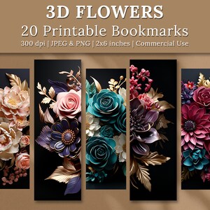 Marcadores florais para impressão em 3D, 20 folhas de marcadores JPG para download digital, sublimação de marcadores PNG, conjunto de marcadores de flores em aquarela para impressão e corte