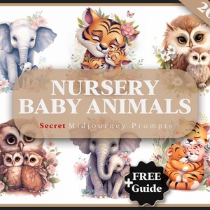 Midjourney AI Prompts, Nursery Baby Animals, Dostosowywalny Midjourney Ar, Najlepsze Midjourney Prompts, Akwarelowe słodkie zwierzęta AI Art/Prompt