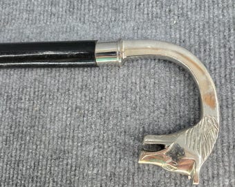 Silver Brass Wolf Head Handle Walking Stick Cane Victorian Black Wood 39"