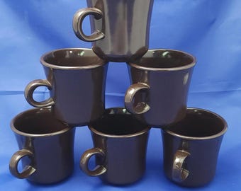 Lote de 7 tazas y platillos de café Franciscan Madeira Brown de 3 1/8 pulgadas