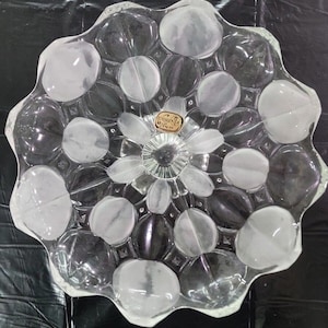 Bohemia Czech Glass Footed Cake Plate Crystal Frosted Petal Design 12&quot;