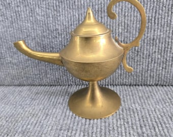 Lámpara de genio de latón vintage, fabricada en India, 15 cm, lámpara de aceite Aladino, decoración