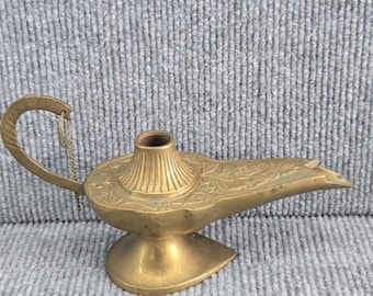 Vintage Brass Genie Lamp Aladdin Style Candle Holder 8"